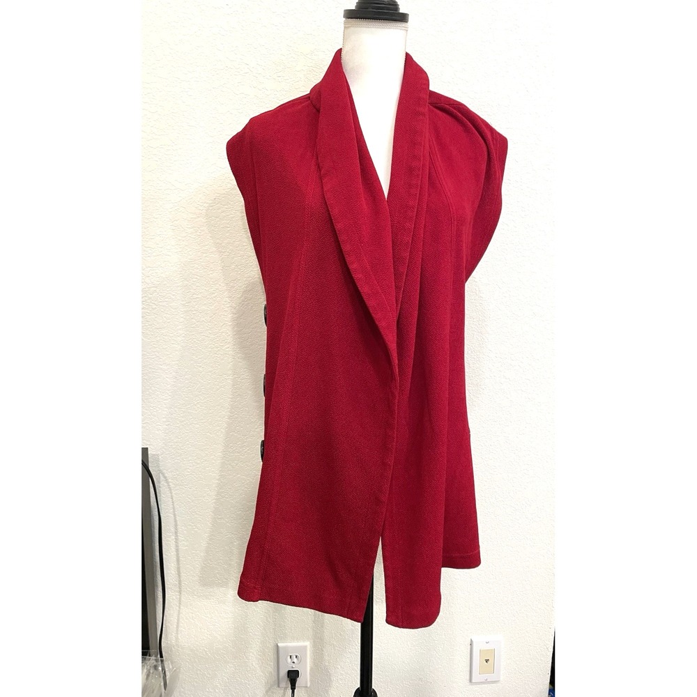 Soft Surroundings Cardigan Sweater XS Red Open Front Shawl Collar Mesa Knit Vest
